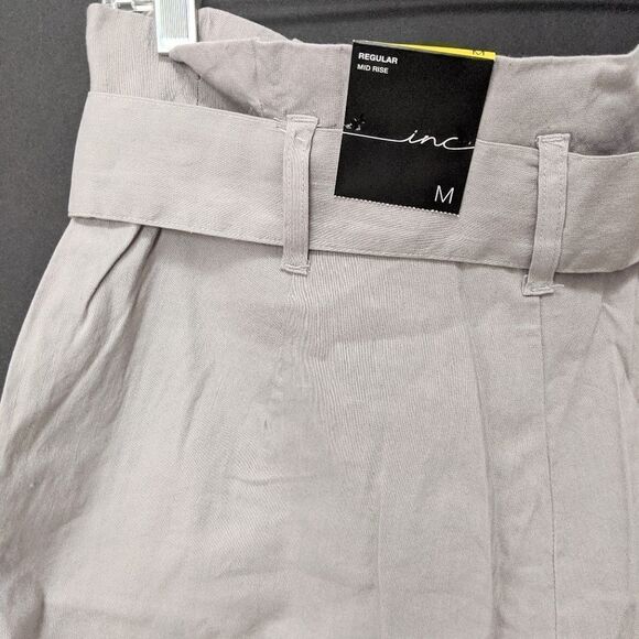 NWT INC Linen Paper Bag Belted Gray Shorts M - Picture 6 of 9